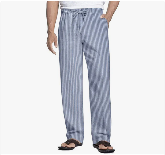 Men's Casual Linen Pants Elastic Waist Drawstring Beach Summer Pants Lightweight Linen Trousers